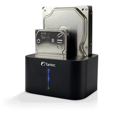 Immagine di FANTEC DS X2U3 Alu USB3.2 Gen1 docking station for 2x SATA 3.5/2.5 inch SSD/hard disk, integrated one touch cloning function, transfer rates up to 5Gbit/s (SUPERSPEED), UASP, aluminum, black