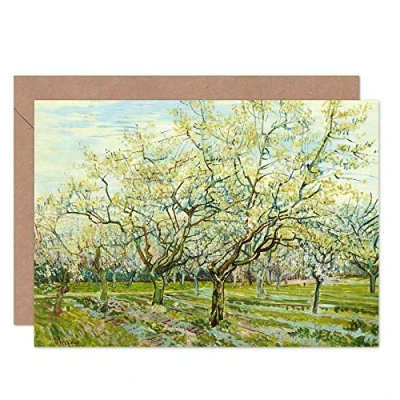 Immagine di Artery8 Vincent Van Gogh The White Orchard Fine Art Greeting Card Plus Envelope Blank Inside