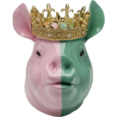 Immagine di Kare Desihn Statuetta decorativa a forma di maiale coronato, dipinto mano, pezzo unico, 28 x 34 24 cm (A L P)