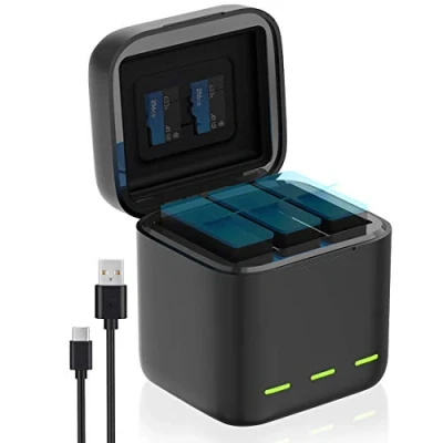 Immagine di Caricabatterie per GoPro Hero 12/11/10/9 Black 3 Canali Caricabatteria Completamente Compatibile Con Batterie Originali di Go Pro 9 10 11 12