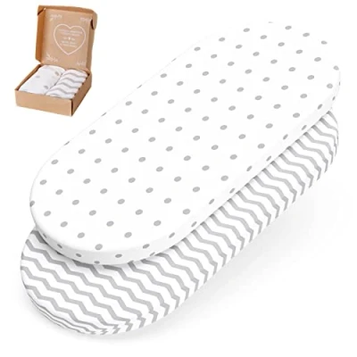 Immagine di Lenzuolo carrozina neonato con angoli mimaDu, lenzuolino navicella, lenzuola per culla, passeggino de cotono OEKO TEX, 78x36, 80x40 cm (Zig zag e punti)