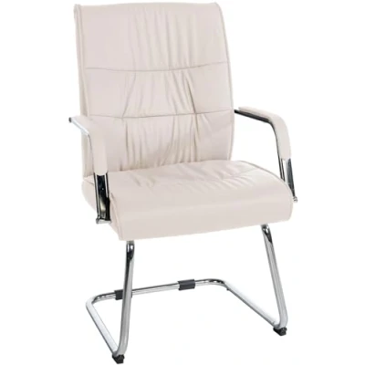 Immagine di CLP Sedia Cantilever Con Braccioli Sievert I Poltrona Da Ufficio In Similpelle Schienale Ospiti Metallo Cromato, Colore:crema
