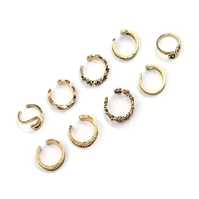 Immagine di Sttiafay Boho Set di anelli per dita con nocche impilabili Nodi semplici Eleganti aperti Accessori piedi Gioielli donne e ragazze (9PCS)