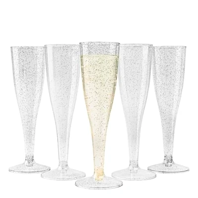 Immagine di Matana 48 Flute da Champagne in Plastica con Glitter Argento, 133ml Bicchieri per Matrimoni, Compleanni, Natale e Feste Eleganti, Resistenti Riutilizzabili