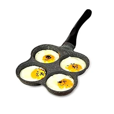 Immagine di Padella per Frittata a 4 Fori, Antiaderente con Pancake, Hamburger Uova Fritte Colazione in Alluminio Fornello Gas