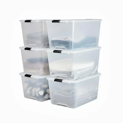 Immagine di Iris Ohyama Scatole Portaoggetti in Plastica Con Coperchio, 45L, Lotto di 6, Trasparente, Chiusura a Clip, Empilabile, Solido, Per Armadio, Garage, Casa, Ufficio, Organizzatore, TBH 45