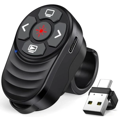 Immagine di Anello da Dito Presentatore Wireless Presenter Ricaricabile, USB/Type C 2 in 1 Puntatore Presentazioni Clicker per Presentazione Powerpoint Telecomando Slide PC Mac iPad Computer Laptop