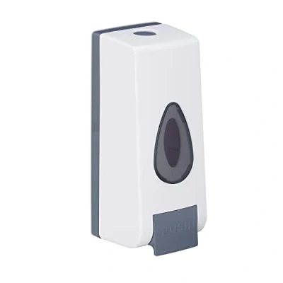 Immagine di relaxdays Dispenser di Sapone, Ricaricabile, 350 ml, Montaggio Salvaspazio a Parete, Dosatore Manuale, ABS, Bianco Grigio, 1 pz