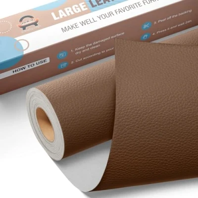 Immagine di Grande Nastro di Riparazione in pelle, 40 x 80 cm Toppe autoadesive Kit Pelle Patch Adesiva per Seggiolino Auto, Divano, Sedia, Reclinabile, Stivale Borse Marrone caramello