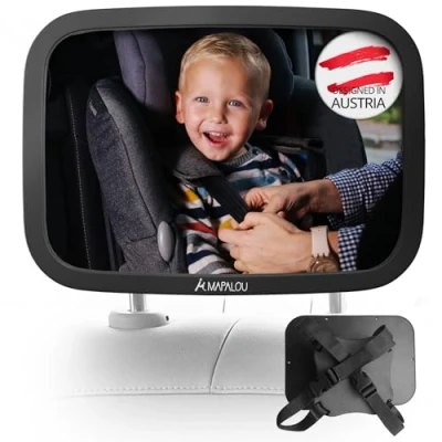 Immagine di Mapalou Specchietto Retrovisore auto bambini, materiale infrangibile, Specchio regolabile neonato, controllo bimbo in seggiolino, vista baby, sedile posteriore, senza part singole, ruotabile di 360