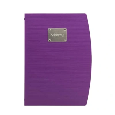 Immagine di SECURIT Porta Menu Linea Rio Per Caffè, Ristoranti, Bar Formato A4 Placca Serigrafata In Acciaio Inox Con Scritta Menù 1 Doppio Inserto Incluso Colore Viola