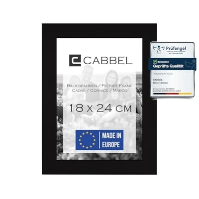 Immagine di CABBEL cornice 18x24 cm, Nero, robusta in legno MDF, vetro Plexi infrangibile, da appendere e