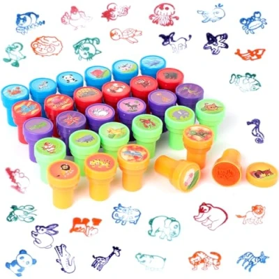 Immagine di Romon Timbri bambini, 30 Pezzi Animale, Autostampanti Multicolore Giocattoli Adatto, Gadget Feste Compleanno Bambini Regalini Fine per Regali di Feste, Ricompense Scolastiche,