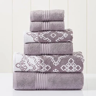 Immagine di Modern Threads Set di 6 pezzi, 2 asciugamani da bagno, per le mani, tinti in filo jacquard/set tinta unita Charlize Orchid