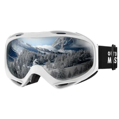 Immagine di OutdoorMaster OTG Ski Goggles occhiali da sci/snowboard sopra gli per uomini, donne e giovani 100% protezione UV (montatura bianca + lente argento VLT 10%)