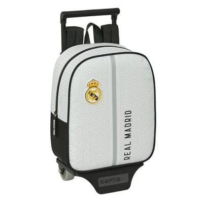 Immagine di Safta Real Madrid 1a squadra 24/25 Zaino asilo con carrello, ideale per bambini di diverse età, comodo e versatile, qualità resistenza, 22 x 10 27 cm, colore: bianco/grigio,