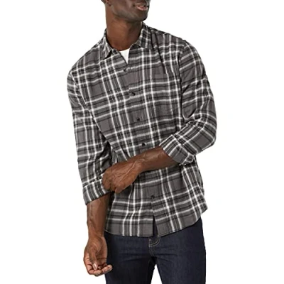 Immagine di Amazon Essentials Camicia in Flanella a Maniche Lunghe (Disponibile Taglie Extra Forti) Uomo, Grigio Motivo Scozzese, M