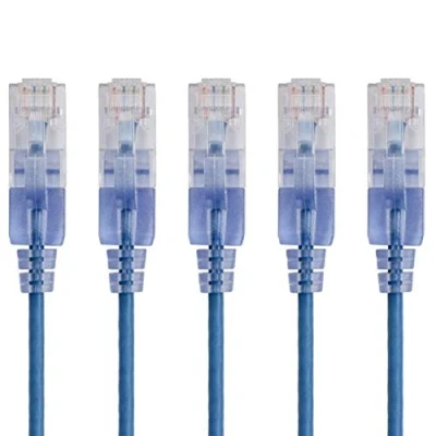 Immagine di Monoprice Cavo patch di rete Ethernet Cat6A, 6 m, blu, confezione da 5, 10 G, serie SlimRun
