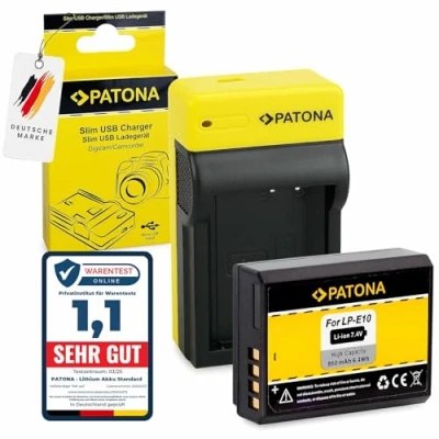 Immagine di PATONA Caricatore USB + Batteria LP E10 Caricabatteria compatibile con Canon EOS 1100D 1200D 1300D 2000D 4000D Rebel T5 T6 Kiss X80 1D X Mark