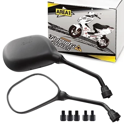 Immagine di Area1 Specchietti Specchietto Omologato Universali Retrovisori per Scooter (2xM8 filetto destro+1xM8 sinistro) compatibili con Sym Niu KSR