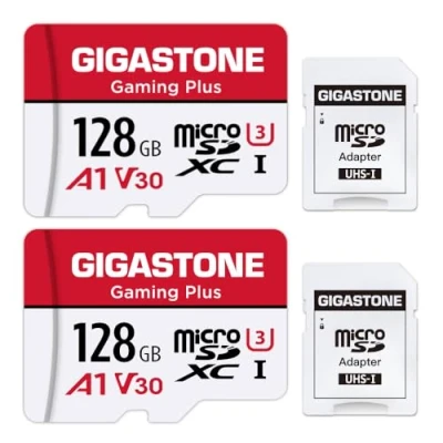 Immagine di Gigastone Scheda di memoria da 128 GB, set 2 schede, Gaming Plus Seriale, velocità lettura fino a 100 MB/s. A1 U3 V30 Micro SDXC per Switch HD Video Dashcam GoPro Fotocamera con
