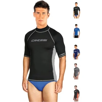 Immagine di Cressi Rash Guard Man, Maglia Protettiva Con Maniche Corte In Speciale Tessuto Elastico, Protezione Solare Uv (Upf) 50+ Uomo, Nero/Grigio, M/3 (50)