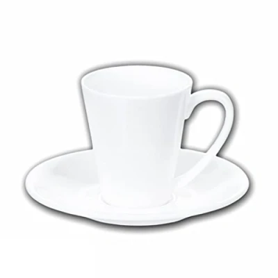 Immagine di Wilmax Olivia tazze con piattini set da 2 110 ml caffè in porcellana bianco di stoviglie per persone caffè, tè, dessert servizio e tè
