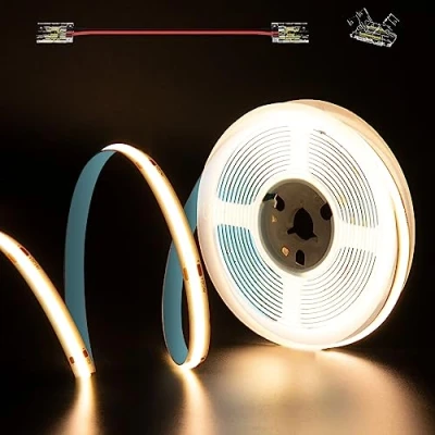 Immagine di Striscia LED Cob Bianco caldo 3000K DC24V,PAUTIX 5m 480LEDs/M Senza saldatura CRI90 per progetti di illuminazione domestica fai da te con connettore 8mm (alimentatore non incluso)