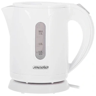 Immagine di Mesko MS1376 Bollitore elettrico 0,8 litri, piccolo, senza BPA, cavo, spegnimento automatico, base a 360, filtro anticalco, bianco, 850 W