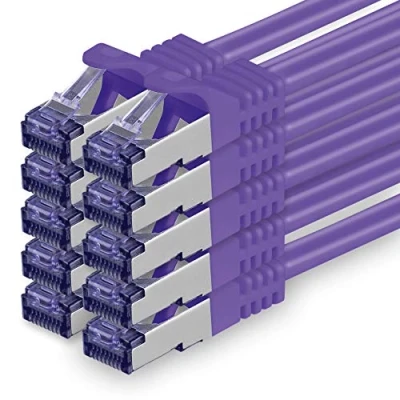 Immagine di 1aTTack.de Cat.7 Cavo di Rete 2m Porpora 10 Pezzi Ethernet LAN SFTP PIMF LSZH Spina RJ45 Cat6a Gbit s