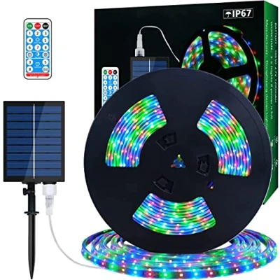 Immagine di Striscia LED Solare da Esterno, 10m SMD 5050 Luci Cambia Colore RGB ad Energia Solare, Lucine Decorative Impermeabili IP67 per Alberi Giardino Giardino…
