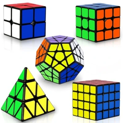 Immagine di Coolzon Speed Cube Set, 5 Pack Magic Cubes 2x2 + 3x3 4x4 Pyraminx Megaminx Cubo Magico per Bambini Adulti Puzzle con PVC Adesivo