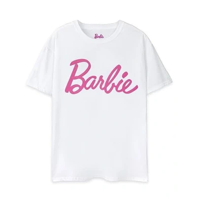 Immagine di Barbie T Shirt Donna a Maniche Corte con Logo Classico Rosa in Bianco Marchio iconico Top di Design alla Moda per Donne Maglietta Retro Comfortable Fit Movie Merchandise Regalo