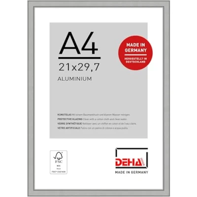 Immagine di DEHA Design cornice in alluminio Boston, 21x29,7 cm (A4), Argento opaco