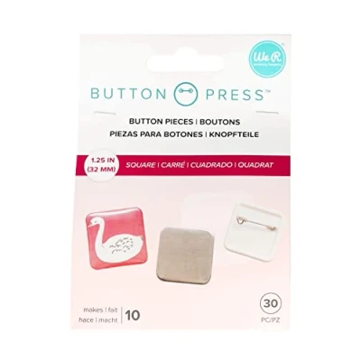 Immagine di We R Memory Keepers, bottoni a pressione quadrati di ricarica, confezione da 10, 31 mm, fatti in casa, per creare personalizzati etichette con nome scolastico, vacanze