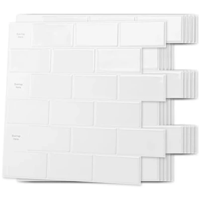Immagine di Art3d Piastrelle autoadesive per cucina, bagno, lavanderia, 10 fogli, autoadesive, design più spesso, 30,5 x cm, colore: bianco