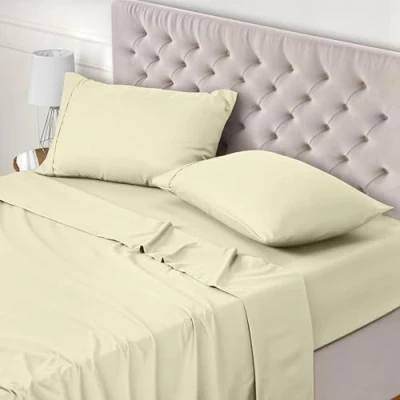 Immagine di Utopia Bedding Set Lenzuola Matrimoniali 4 Pezzi 150x200 cm Letto, Spazzolata Poliestre di Microfibra Lenzuolo con Angoli, Piatto e 2 Federe 50x75, Avorio