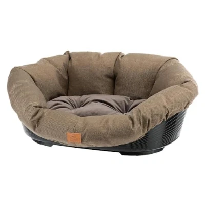 Immagine di Ferplast Cuccia Cane e Gatto con Cuscino SOFA&#039; 6 TWEED Lavabile, Lettino per Cani Gatti Imbottito, Cesta in Plastica, Fondo Forato Poggiamento, Antiscivolo, 73 x 55 h 27 cm, Marrone