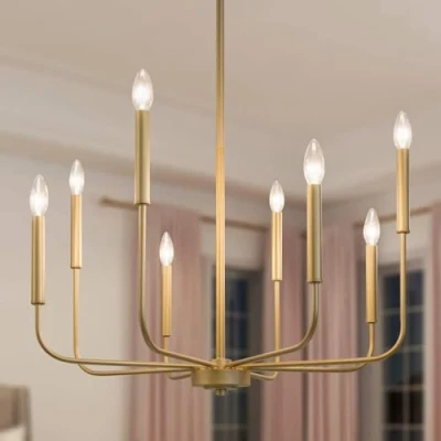 Immagine di Lampadario moderno in oro, Ø69cm, per sala da pranzo a 8 luci camera letto, soggiorno, cucina, foyer, ingresso (versione aggiornata, 2 tipi di altezza bracci)