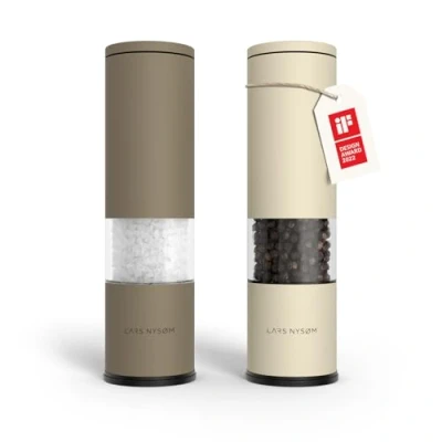 Immagine di LARS NYSØM Set di 2 macina sale e pepe manuale con in ceramica regolabile da grossolana a fine I macinini per spezie design (Brown/Beige)