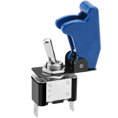 Immagine di Heschen Interruttore a levetta in metallo scatto, 12V 20A, SPST, ON/OFF 2 posizioni, pin, con tappo impermeabile (Tappo blu)