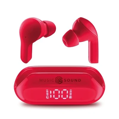 Immagine di Music Sound Auricolare Bluetooth TWS SLIDE Wireless Design in ear Dotato di Display Led Play Time 26 Ore Rosso