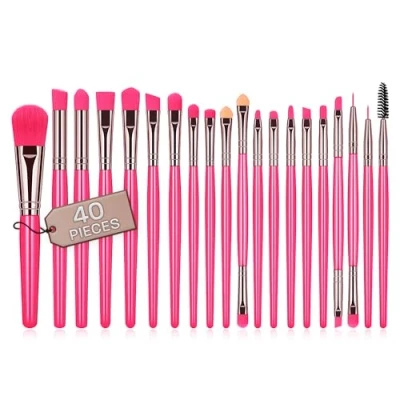 Immagine di pennelli make up professionali set 40 pezzi setole sintetiche di qualità correttore per ombretto fard trucco kit (Fucsia)