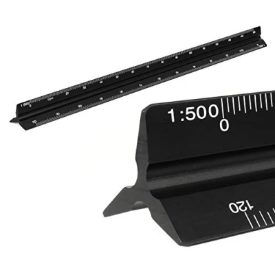Immagine di Scala triangolare in alluminio Righelli righello 1: 100, 200, 250, 300, 400, 500 Triangolo per ingegnere incisa a laser
