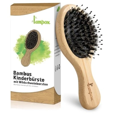Immagine di lampox spazzola per capelli bambini, in bambù con setole di cinghiale, la cura dei capelli, districante lunghi e ricci donne, uomini massaggiante