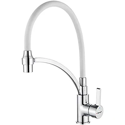 Immagine di Ibergrif M22129 3 Rubinetto da Cucina Bianco con Doccetta, Miscelatore Lavello Bocca Flessibile, Cromo, Argento / Grigio
