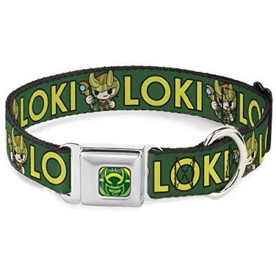 Immagine di Buckle Down Collare per cani fibbia cintura di sicurezza Kawaii Loki in piedi testo verde giallo multicolore, DC SB THAI WTH024 1.0 L, larghezza 2,5 cm adatto collo da 38 66 large&quot;