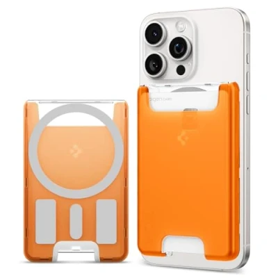 Immagine di Spigen Classic C1 MagFit Portafoglio (3 carte) MagSafe Wallet Magnetico Portacarte Compatibile con iPhone 16/15/14/13/12 Modelle, Accessori Tangerine