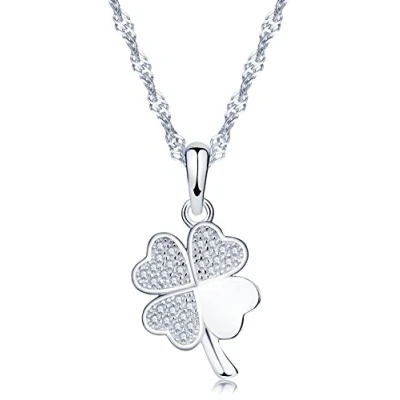 Immagine di Yumilok, ciondolo a forma di quadrifoglio portafortuna in argento Sterling 925, con zirconia cubica, per donne/ragazze