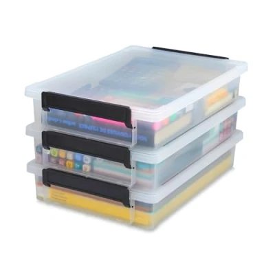 Immagine di Iris Ohyama Scatole Portaoggetti in Plastica Con Coperchio, 4L, Lotto di 3, Trasparente, Chiusura a Clip, Empilabile, Per Ufficio, Artigianato, Giochi e giocattoli, Articoli Cancelleria, LLB A4